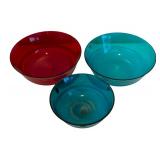 Three Colorful Glass Bowls / Bowl Inserts
