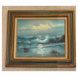 Stunning Ocean and Seagull Motif Framed Original Painting