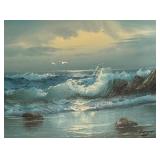 Stunning Ocean and Seagull Motif Framed Original Painting