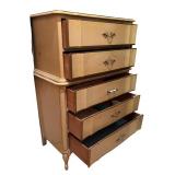 Vintage French Provincial Five Drawer Dresser