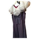 Vintage Union Made ILGWU Workers Union Vintage Long Dress with Navy and White Polka Dot
