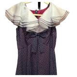 Vintage Union Made ILGWU Workers Union Vintage Long Dress with Navy and White Polka Dot