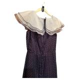 Vintage Union Made ILGWU Workers Union Vintage Long Dress with Navy and White Polka Dot