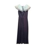 Vintage Union Made ILGWU Workers Union Vintage Long Dress with Navy and White Polka Dot
