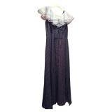 Vintage Union Made ILGWU Workers Union Vintage Long Dress with Navy and White Polka Dot