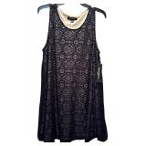 Brand New Sharagano Dress with Taupe Liner with Black Lace Overlay
