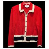 Lovely St John by Marie Gray Sweater / Jacket in Red with Navy and White Button Down