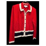 Lovely St John by Marie Gray Sweater / Jacket in Red with Navy and White Button Down