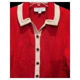 Lovely St John by Marie Gray Sweater / Jacket in Red with Navy and White Button Down