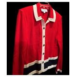 Lovely St John by Marie Gray Sweater / Jacket in Red with Navy and White Button Down