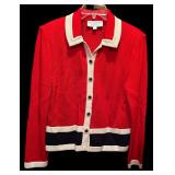 Lovely St John by Marie Gray Sweater / Jacket in Red with Navy and White Button Down