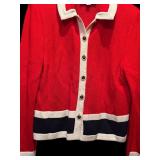 Lovely St John by Marie Gray Sweater / Jacket in Red with Navy and White Button Down