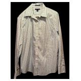 Banana Republican Sky Blue Pants and Lands End Button Down Green, Blue and White Shirt