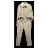 Banana Republican Sky Blue Pants and Lands End Button Down Green, Blue and White Shirt