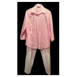 Ralph Lauren Pink Button Down and White Pants by Adrianna Papell