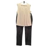 Spring Is Coming! White Sleeveless Shirt by Garage and Blue and Green Floral Pants by Charter Club