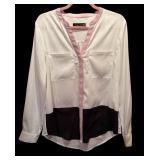 Ivanka Trump White Blouse with Pink Neck and Black Bottom