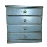 Vintage Gray / Blue End Table with 4 Drawers and Glass Top