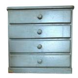 Vintage Gray / Blue End Table with 4 Drawers and Glass Top