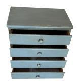 Vintage Gray / Blue End Table with 4 Drawers and Glass Top