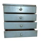 Vintage Gray / Blue End Table with 4 Drawers and Glass Top