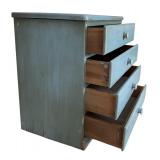 Vintage Gray / Blue End Table with 4 Drawers and Glass Top