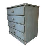 Vintage Gray / Blue End Table with 4 Drawers and Glass Top