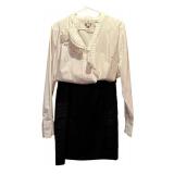 Larry Levine Tiered Black Skirt and Worthington White Button-up Blouse