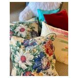 Collection of Throw / Accent Pillows and Fuzzy Backrest