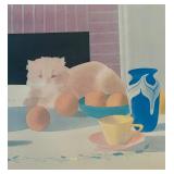 Elizabeth Osborne 1979 "Cat On Table Scene" Framed Color Print