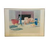 Elizabeth Osborne 1979 "Cat On Table Scene" Framed Color Print