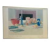 Elizabeth Osborne 1979 "Cat On Table Scene" Framed Color Print