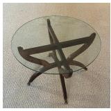 Vintage Mid-Century Glass and Wood Side Table