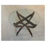 Vintage Mid-Century Glass and Wood Side Table