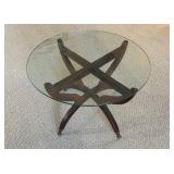 Vintage Mid-Century Glass and Wood Side Table