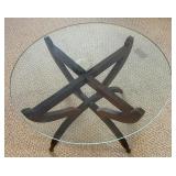 Vintage Mid-Century Glass and Wood Side Table