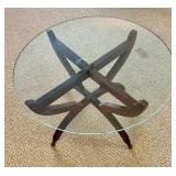 Vintage Mid-Century Glass and Wood Side Table