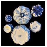 Pretty White and Blue Lidded Dishes