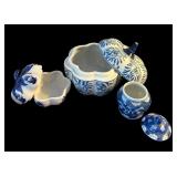 Pretty White and Blue Lidded Dishes