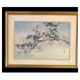 Beautiful Framed Art of Blue Bird on a Tree Branch