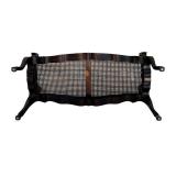 Vintage Dark Wooden Bench with Rattan Seat Including Removable Yellow and White Cushion