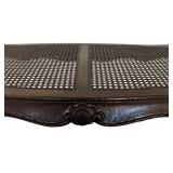 Vintage Dark Wooden Bench with Rattan Seat Including Removable Yellow and White Cushion