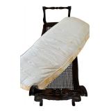 Vintage Dark Wooden Bench with Rattan Seat Including Removable Yellow and White Cushion