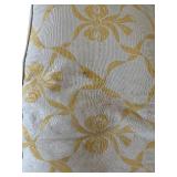 Vintage Dark Wooden Bench with Rattan Seat Including Removable Yellow and White Cushion