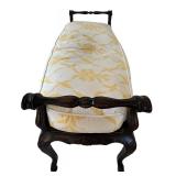 Vintage Dark Wooden Bench with Rattan Seat Including Removable Yellow and White Cushion