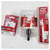 Lot Of Three New Milwaukee Pieces 1/1/2" Hole Dozer 49-56-0082 1" Hole Dozer With Arbor 49-56-9662 And Sawzall Blades 48-00-5162