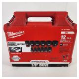 New Milwaukee 12 Piece 3/8" Drive Impact Socket Kit 6 PT Standard 49-66-7005