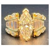 18K Yellow Gold Diamond Ring with 4.09 Carat Diamonds S1-1, E Color