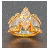 18K Yellow Gold Diamond Ring with 4.09 Carat Diamonds S1-1, E Color