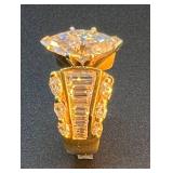 18K Yellow Gold Diamond Ring with 4.09 Carat Diamonds S1-1, E Color